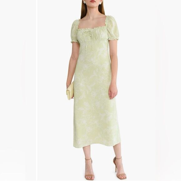 Wayf Dresses & Skirts - Wayf Light Green Floral Square-Neck Puff Sleeve Midi Dress